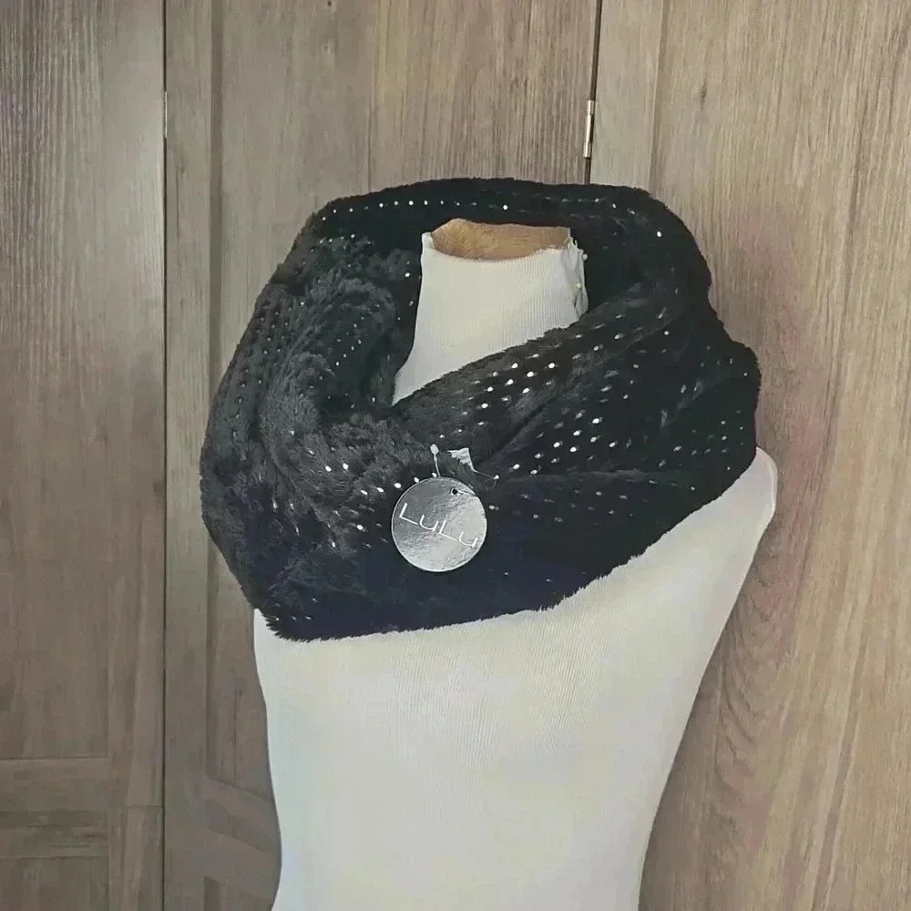 Lulu Black Rhinestone Infinity Scarf Cozy Knit Loop Scarf